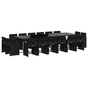 vidaXL 17-tlg. Garten-Essgruppe mit Kissen Schwarz Poly Rattan