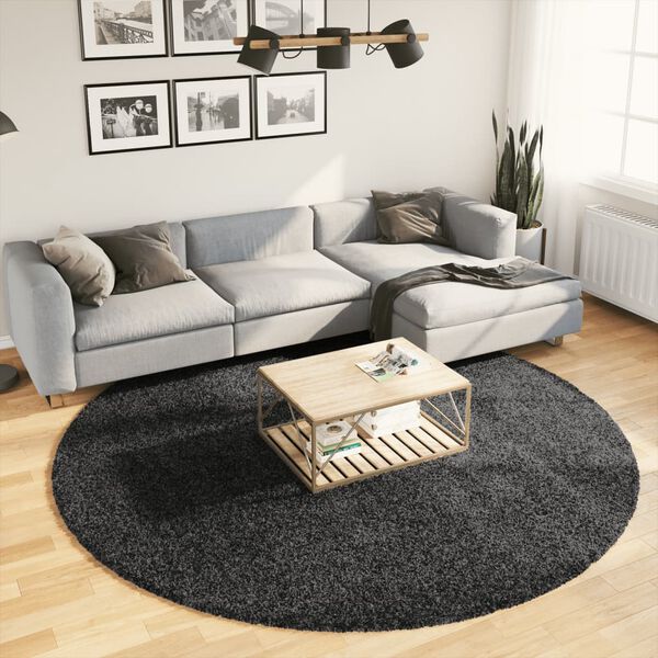 vidaXL Teppich Shaggy Hochflor Modern Anthrazit &Oslash; 240 cm