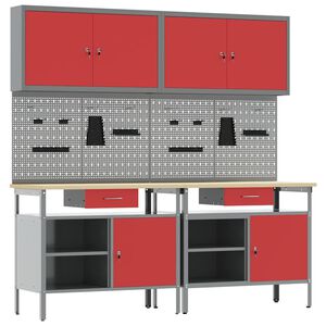 vidaXL Werkbank-Set 8 stk. Rot und Grau Pulverbeschichteter Stahl
