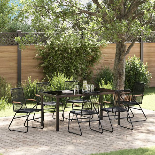 vidaXL Garten Essgruppe 7 pcs Schwarz Pulverbeschichteter Stahl