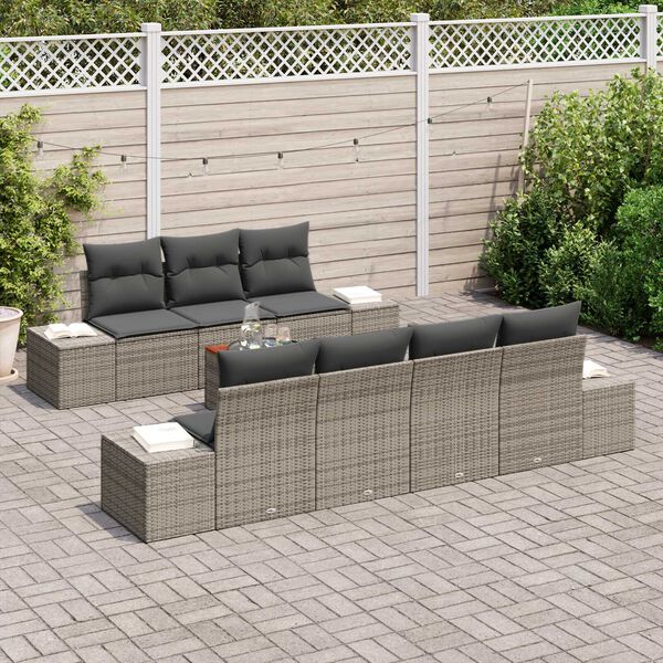 vidaXL Gartensofa-set mit Speicher 8 pcs Grau Poly-Rattan