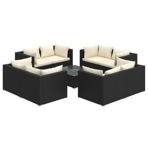 vidaXL 9-tlg. Garten-Lounge-Set mit Kissen Poly Rattan Schwarz