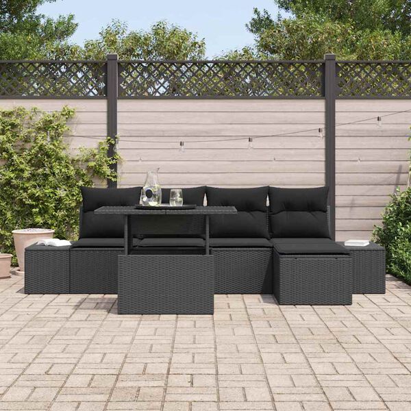 vidaXL Gartensofa-set mit Kissen 6 pcs Schwarz Poly-Rattan