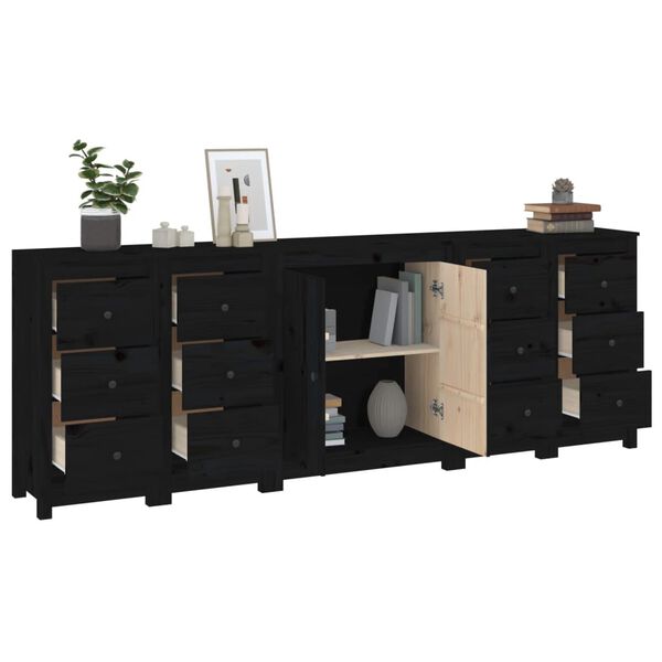 vidaXL Sideboard Schwarz 230x35x80 cm Massivholz Kiefer