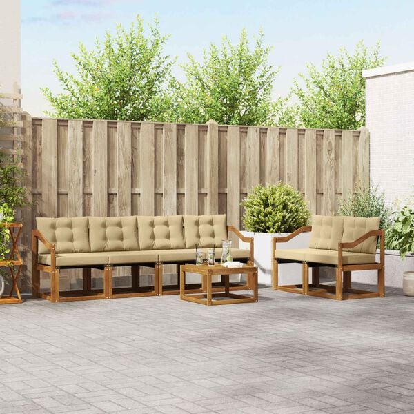 vidaXL Outdoor-Sofagarnitur mit Kissen 7 pcs Natur und Beige