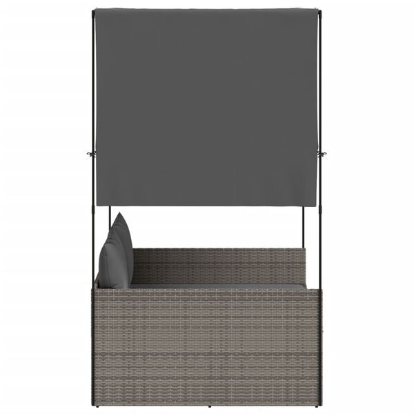 vidaXL Doppel-Sonnenliege mit Dach und Vorhängen Grau Poly Rattan
