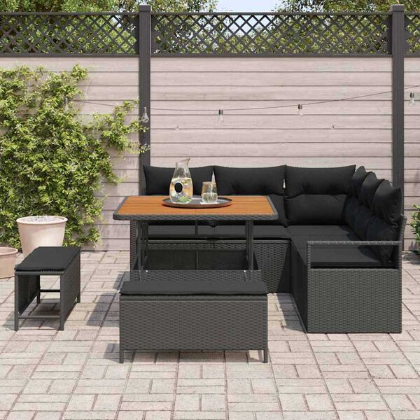 vidaXL Garten-Sofa-Set mit Kissen mit Speicher 8 pcs Schwarz