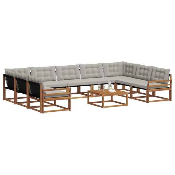 vidaXL Outdoor-Sofagarnitur mit Kissen 10 pcs Nat&uuml;rlich und Hellgrau