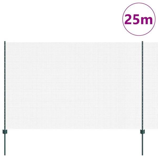 vidaXL Zaun mit Pfosten Gr&uuml;n 1,5 x 25 m Stahl