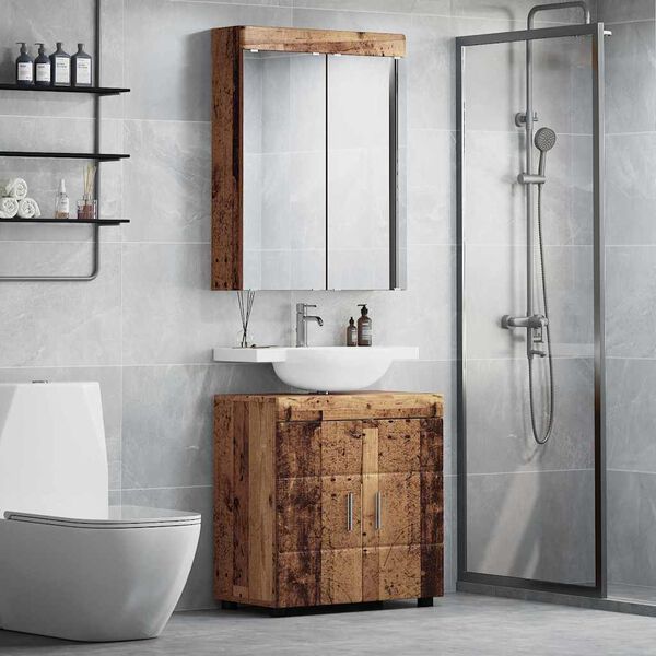 vidaXL Badezimmerm&ouml;bel-Set mit Regal TULUM Altholz Holzwerkstoff