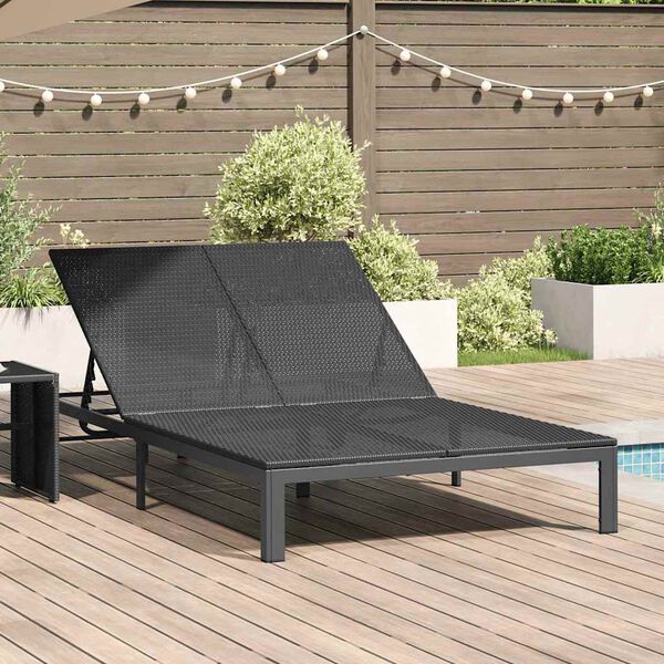 vidaXL Sonnenliege 2-Person Schwarz 60 x 200 x 27cm Poly-Rattan