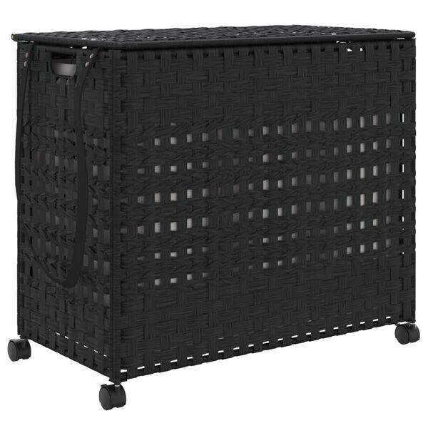 vidaXL W&auml;schekorb mit Rollen Schwarz 66x35x60 cm Rattan