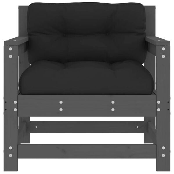 vidaXL Gartenstühle mit Kissen 2 Stk. Grau Massivholz Kiefer