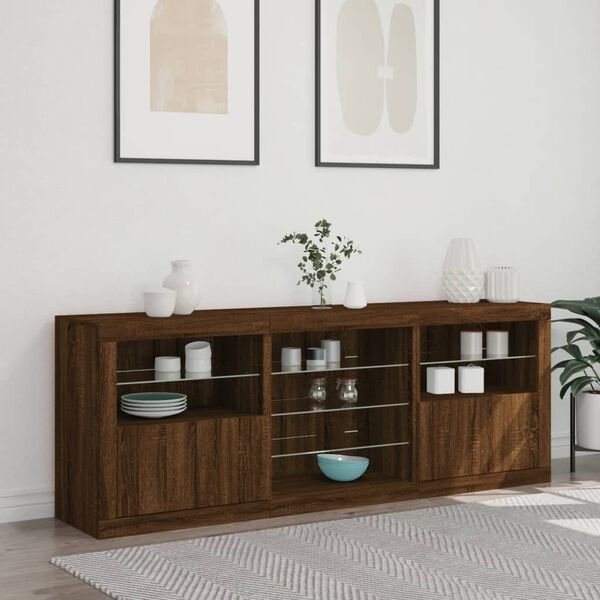 vidaXL Sideboard mit LED-Leuchten Braun Eichen-Optik 181,5x37x67 cm