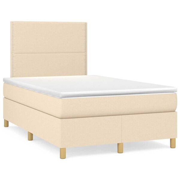 vidaXL Boxspringbett mit Matratze & LED Creme 120x190 cm Stoff