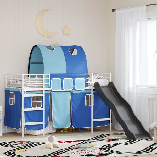 vidaXL Kinder-Etagenbett Wei&szlig; und Blau 99,5 x 190 cm Metall