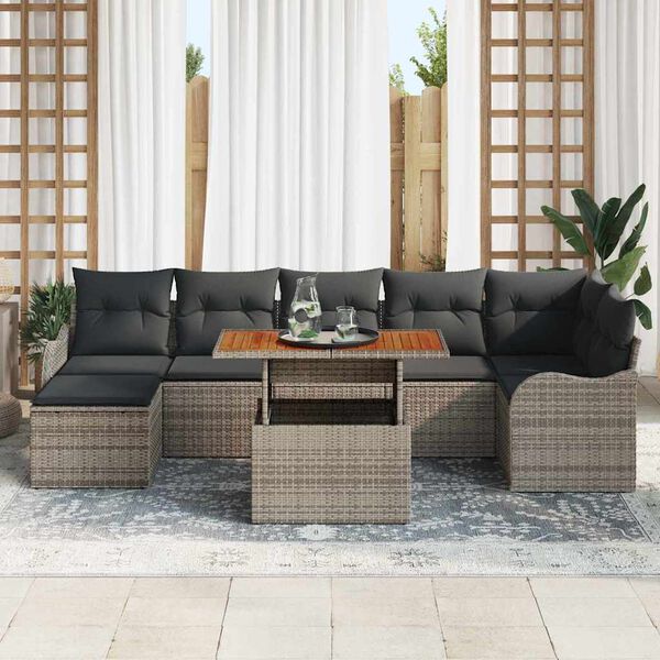vidaXL Garten-Sofa-Set mit Speicher 8 pcs Grau Poly Rattan