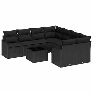 vidaXL Gartensofa-set mit Kissen 9 pcs Schwarz Poly-Rattan