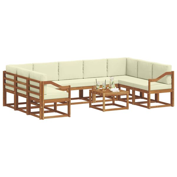 vidaXL Outdoor-Sofagarnitur mit Kissen 10 pcs Natur und Creme