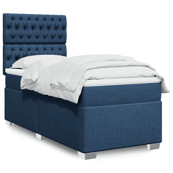 vidaXL Boxspringbett mit Matratze Blau 100x200 cm Stoff