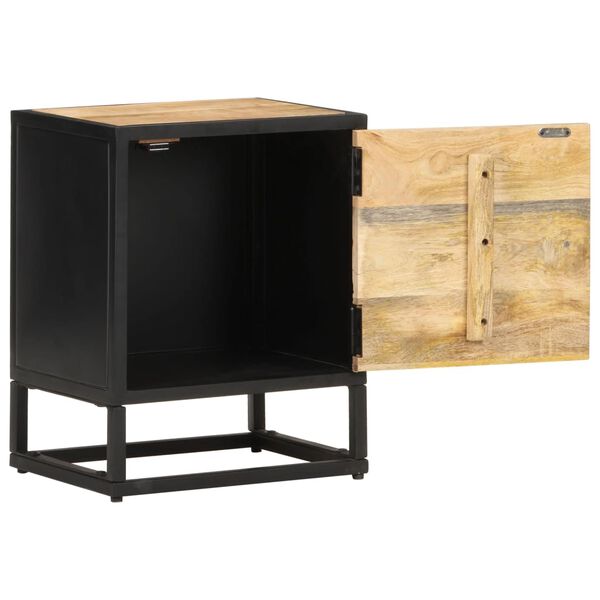 vidaXL Nachttisch mit Geschnitzter T&uuml;r 40x30x50 cm Raues Mangoholz