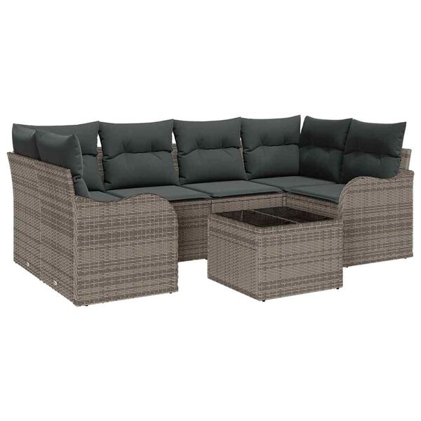 vidaXL Garten-Sofa-Set 7 pcs Grau Poly-Rattan und Stahl und Glas