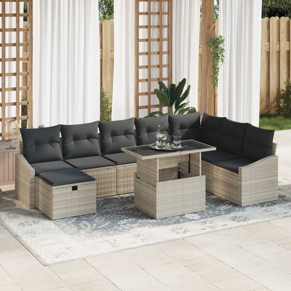 vidaXL Garten-Sofa-Set 9 pcs Hellgrau Poly-Rattan