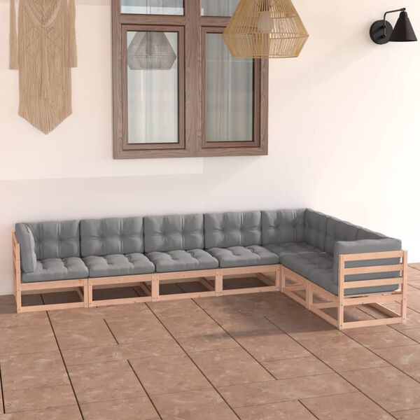 vidaXL 7-tlg. Garten-Lounge-Set mit Kissen Massivholz Kiefer