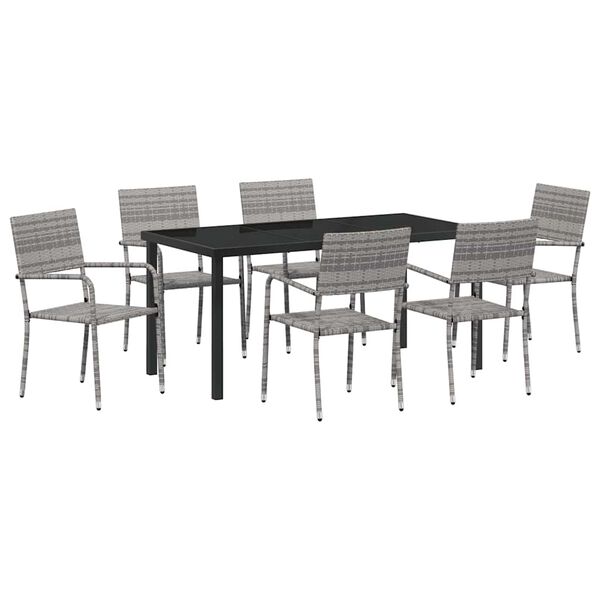vidaXL Garten Essgruppe mit Kissen 7 pcs Grau Poly-Rattan