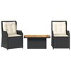 vidaXL 3-tlg. Garten-Lounge-Set mit Kissen Schwarz Poly Rattan