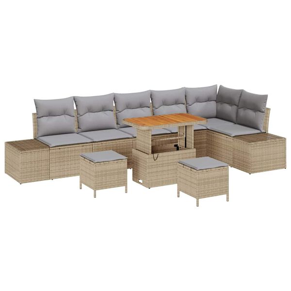 vidaXL Gartensofa-set mit Kissen mit Speicher 9 pcs Beige Poly Rattan