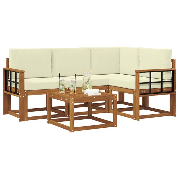 vidaXL Outdoor-Sofagarnitur mit Kissen 5 pcs Natur und Creme