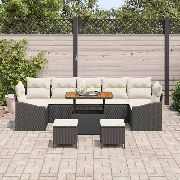 vidaXL Garten-Sofa-Set mit Kissen mit Kissen 10 pcs Schwarz und Creme