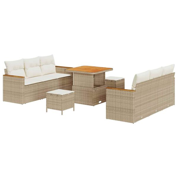 vidaXL Garten-Sofa-Set mit Kissen 9 pcs Beige Poly Rattan