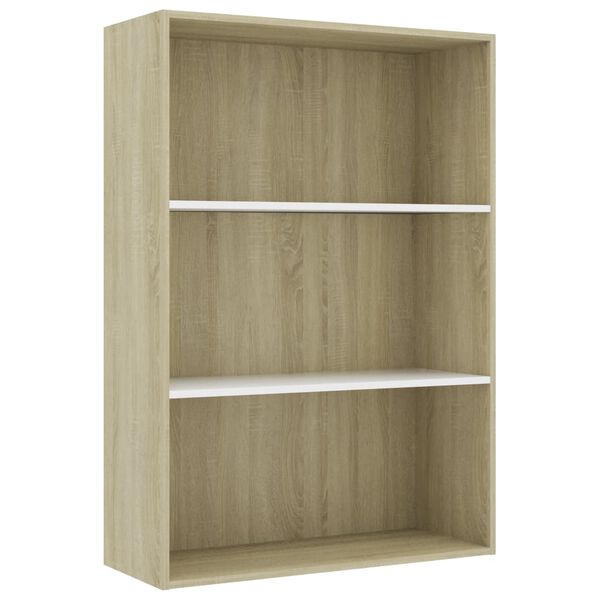 vidaXL B&uuml;cherregal 3 F&auml;cher Wei&szlig; Sonoma-Eiche 80x30x114 Holzwerkstoff