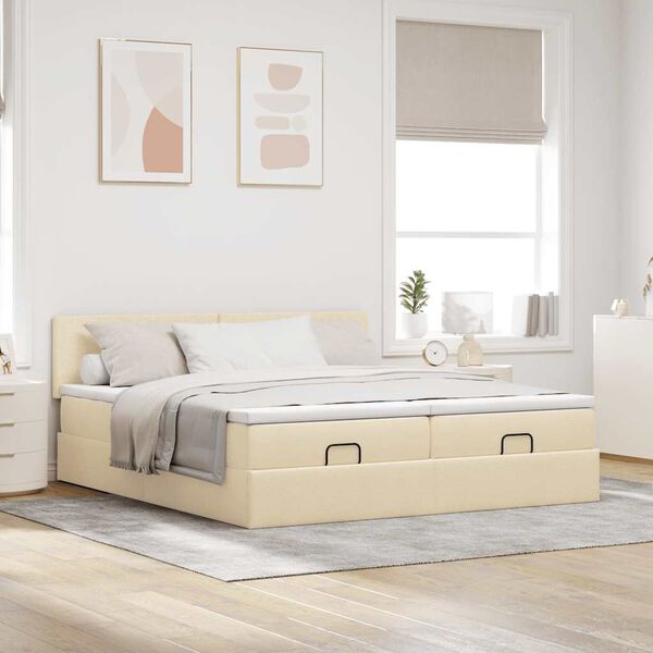 vidaXL Ottoman-Bett mit Matratzen Creme 180x200 cm Stoff