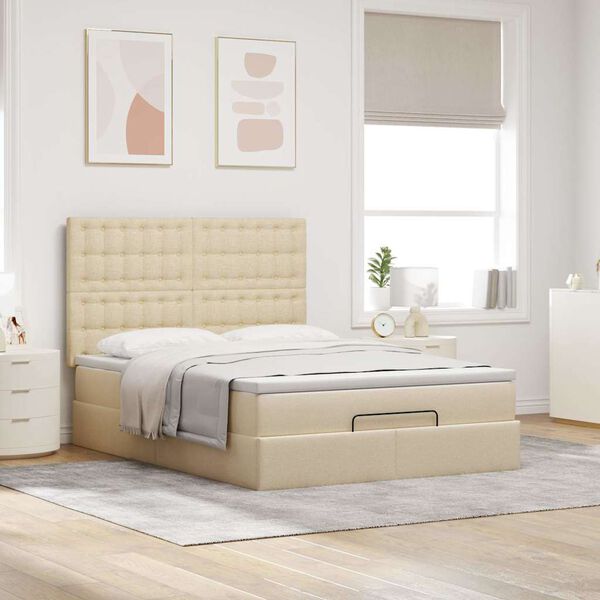 vidaXL Ottoman-Bett mit Matratze Creme 140x190 cm Stoff