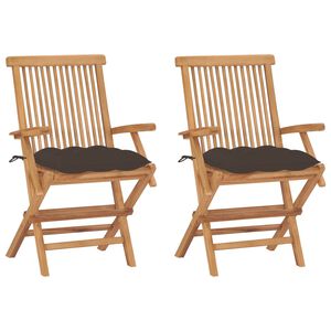 vidaXL Klappst&uuml;hle mit taupefarbenen Kissen, 2 St&uuml;ck, Massivholz Teakholz