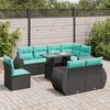 vidaXL 9-tlg. Garten-Sofagarnitur mit Kissen Schwarz Poly Rattan