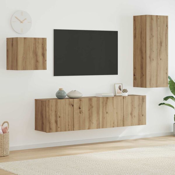 vidaXL TV-Schr&auml;nk Wandmontiert 4 pcs Artisan-Eiche Holzwerkstoff