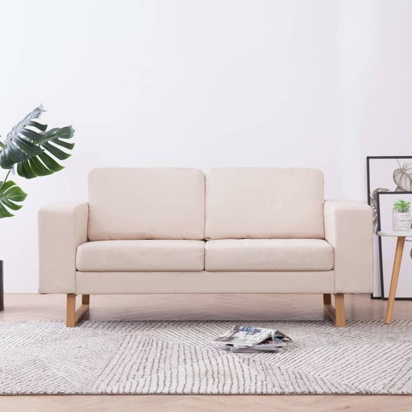 vidaXL 2-Sitzer-Sofa Stoff Cremewei&szlig;