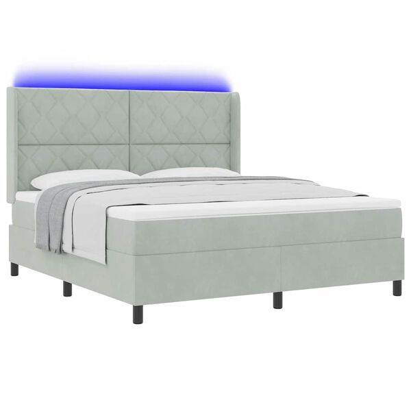 vidaXL LED Boxspringbett mit Matratze Hellgrau 180 x 200 cm Samt