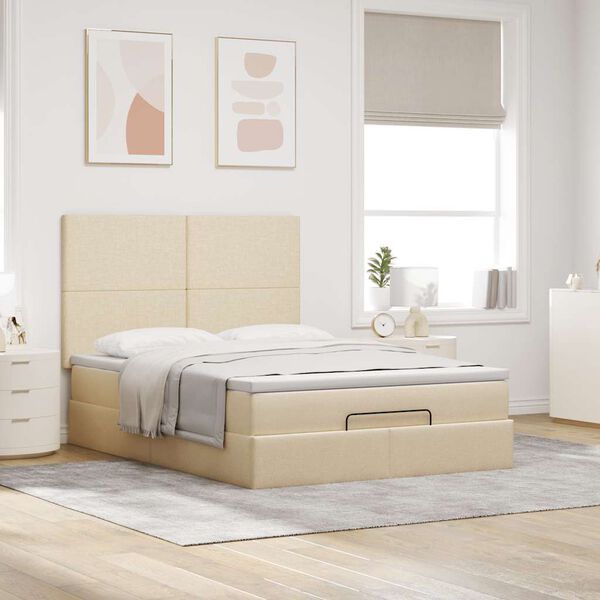 vidaXL Ottoman-Bett mit Matratze Creme 140x200 cm Stoff