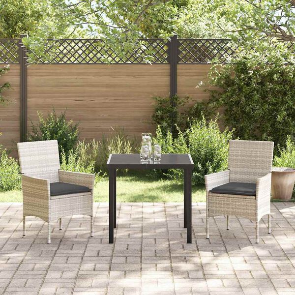 vidaXL Garten Essgruppe mit Kissen 3 pcs Hellgrau Poly-Rattan