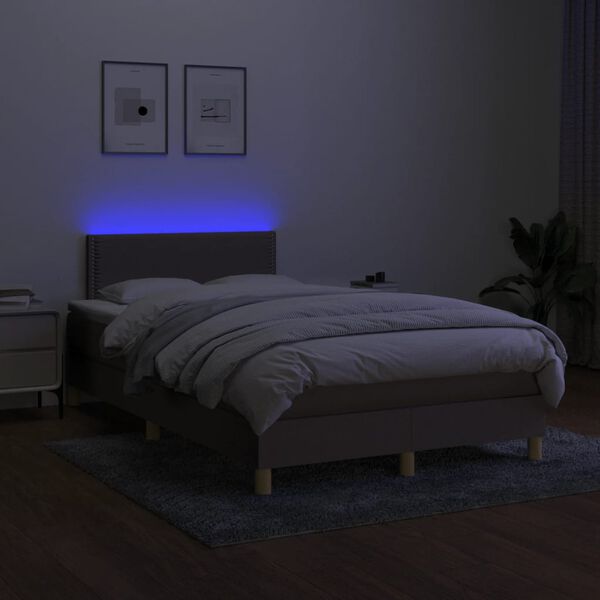 vidaXL Boxspringbett mit Matratze & LED Taupe 120x190 cm Stoff