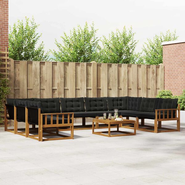 vidaXL Outdoor-Sofagarnitur mit Kissen 10 pcs Nat&uuml;rlich und Schwarz