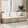 vidaXL Gartensofa mit Kissen 3-Sitzer Beige Poly Rattan