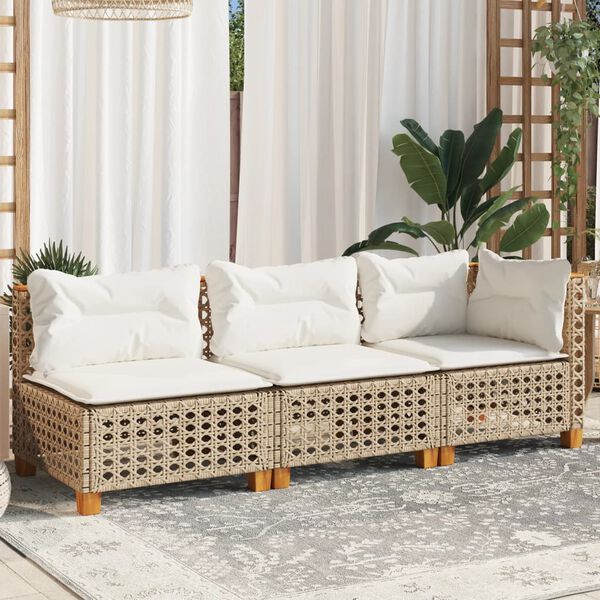 vidaXL Gartensofa mit Kissen 3-Sitzer Beige Poly Rattan