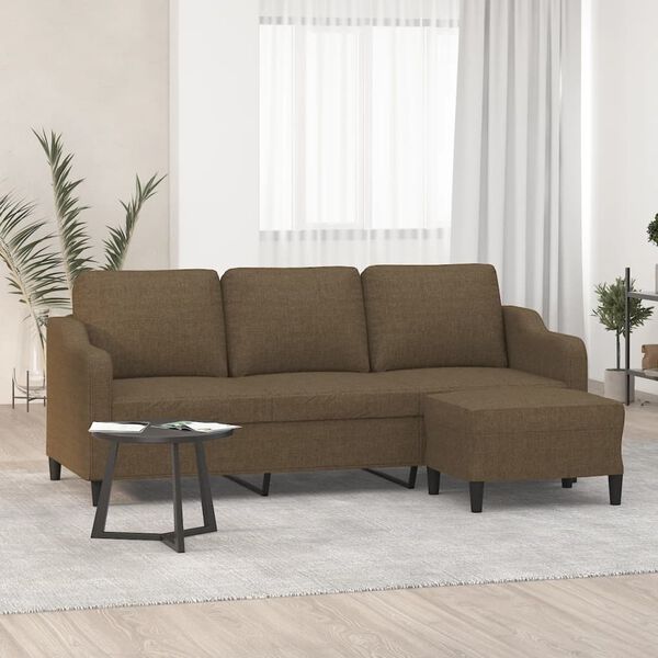 vidaXL 3-Sitzer-Sofa mit Hocker Braun 180 cm Stoff