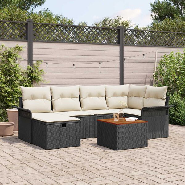 vidaXL Garten-Sofa-Set mit Kissen 7 pcs Schwarz Poly Rattan